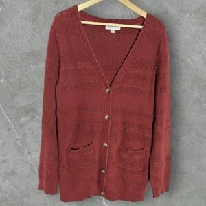 100% Organic Cotton- Amour Vert Long Cardigan – Sz Large, Rust Brown